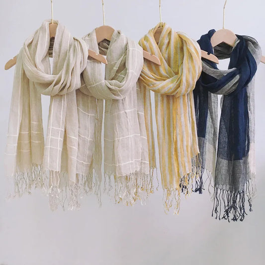 Linen Plaid Hijab & Turban Scarf