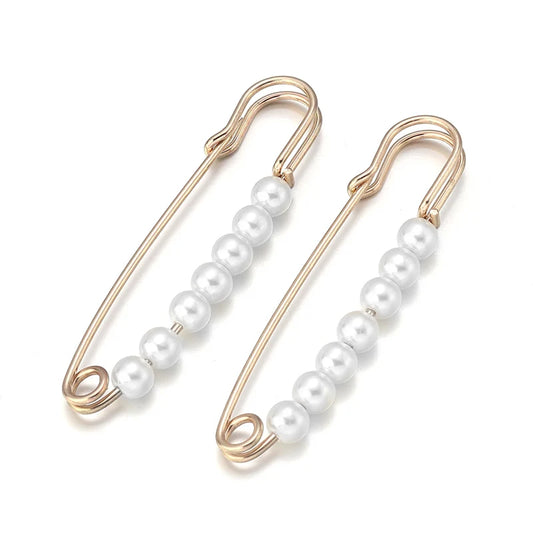 5‑Piece Vintage Pearl Safety‑Pin Brooch Set