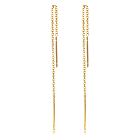 Korean-Style Stainless Steel Long Chain Threader Earrings