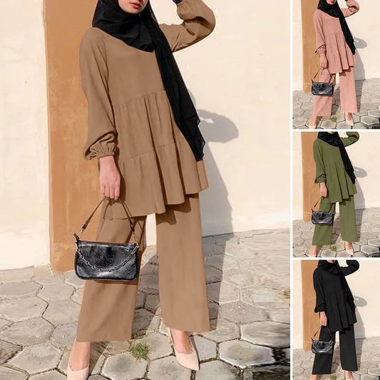 Blouse & Wide-Leg Pants Set