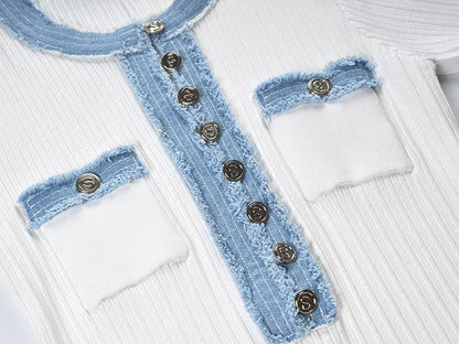 Chic O‑Neck Knit Bodycon Dress with Metal Buttons