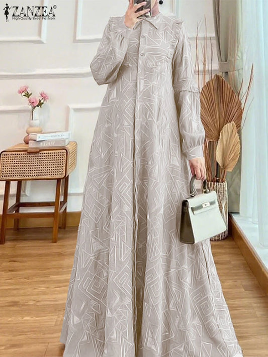 ZANZEA Floral Print Long Sleeve Abaya Dress
