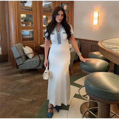 Chic O‑Neck Knit Bodycon Dress with Metal Buttons
